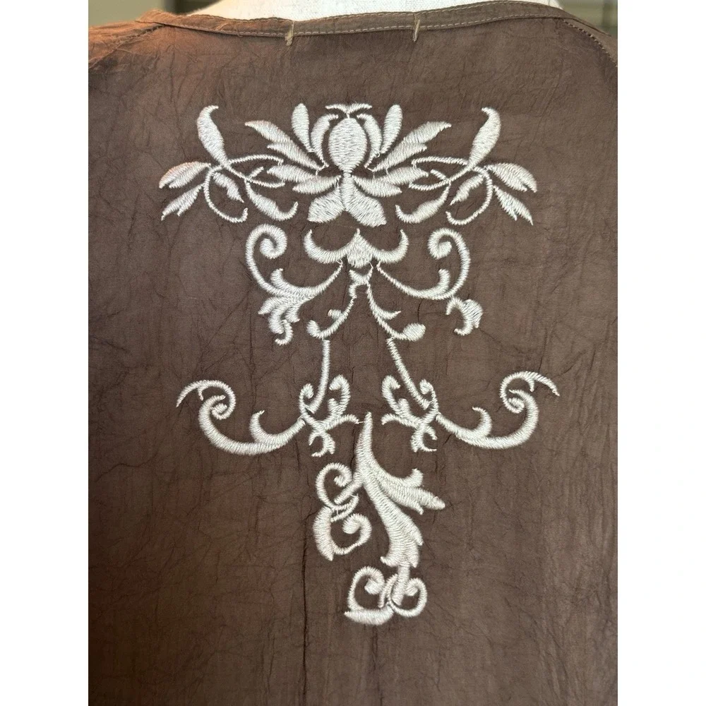 Johnny Was Tunic Size L Brown Embroidered Long Sleeve Boho Feminine Elegant Cali - Picture 6 of 10